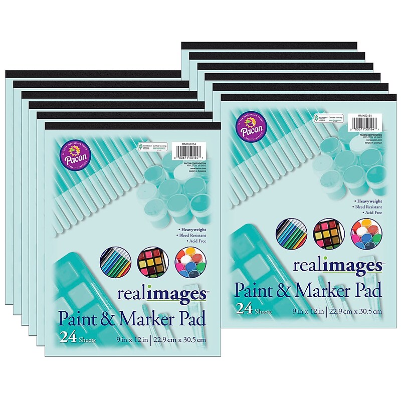 Real Images™ Paint & Marker Pad, Heavyweight, 9" x 12", White, 24 Sheets, Pack of 12 (PACMMK50154-12) image 1