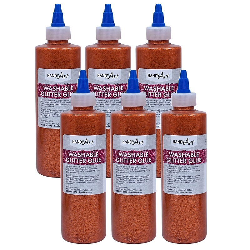Handy Art Glitter Washable Glue, 8 oz., Orange, 6/Pack (RPC146015-6) image 1