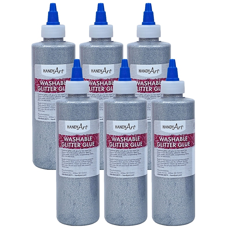 Handy Art Glitter Washable Glue, 8 oz., Silver, 6/Pack (RPC146166-6) image 1