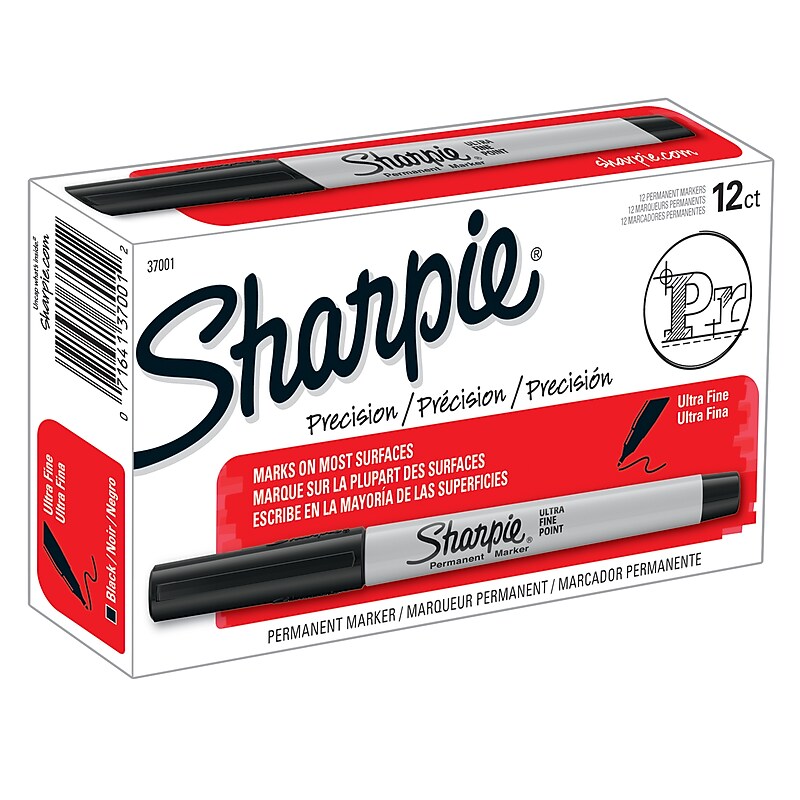 Sharpie Permanent Marker, Ultra Fine Point, Black, 12/Pack (SAN37001-12) image 1