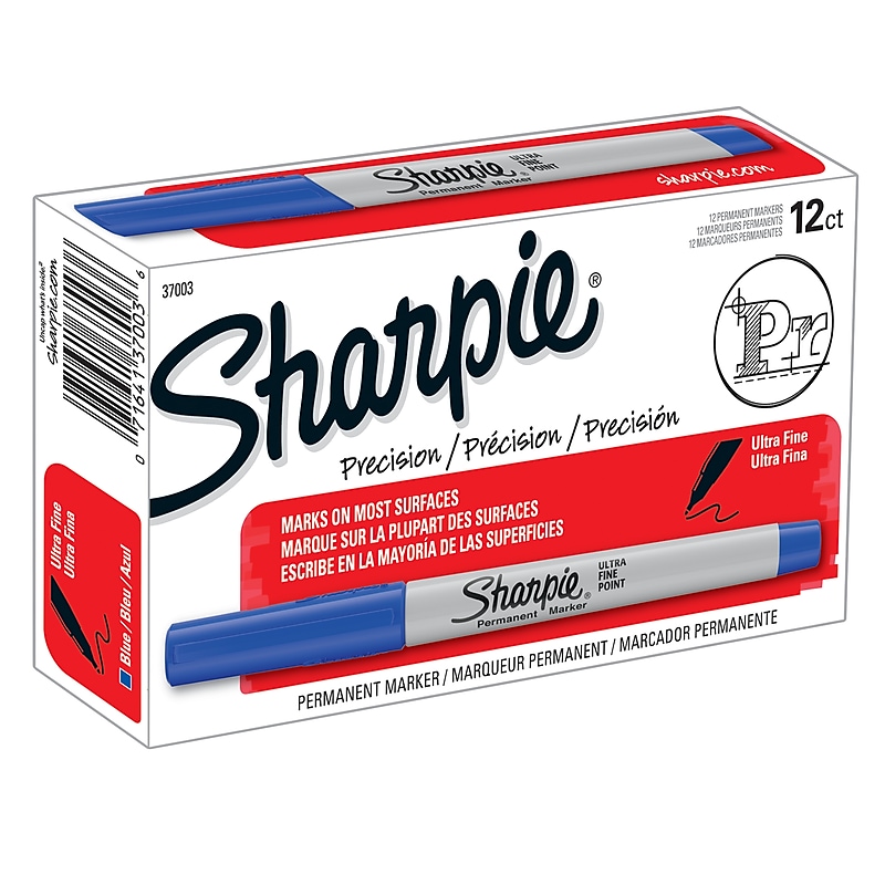 Sharpie Permanent Marker, Ultra Fine Point, Blue, 12/Pack (SAN37003-12) image 1