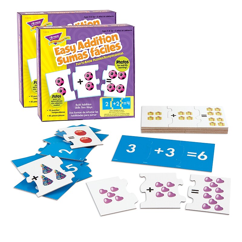 Trend Enterprises 45-Piece Easy Addition Sumas Faciles Fun-to-Know Puzzles, 2/Bundle (T-36018-2) image 1