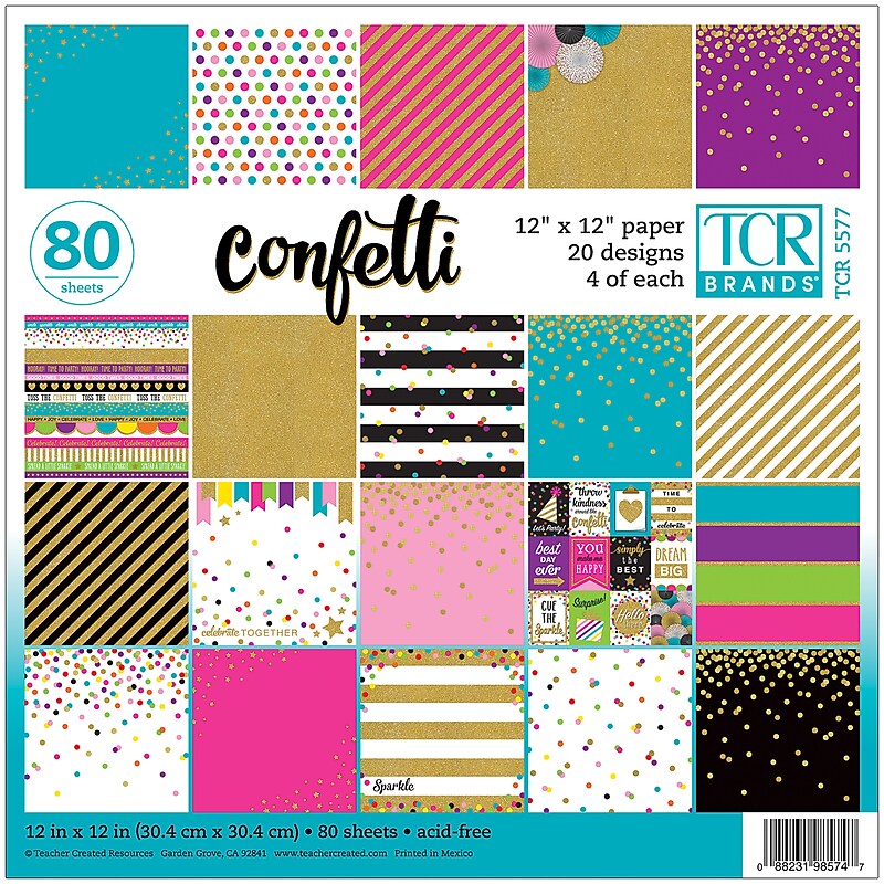 Teacher Created Resources Confetti Project Paper, 12" x 12", Assorted Colors, 80 Sheets (TCR5577) image 1