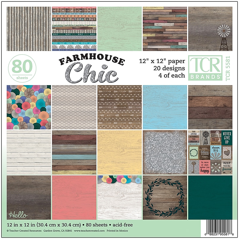 Teacher Created Resources Farmhouse Chic Project Paper, 12" x 12", Assorted Colors, 80 Sheets (TCR5581) image 1