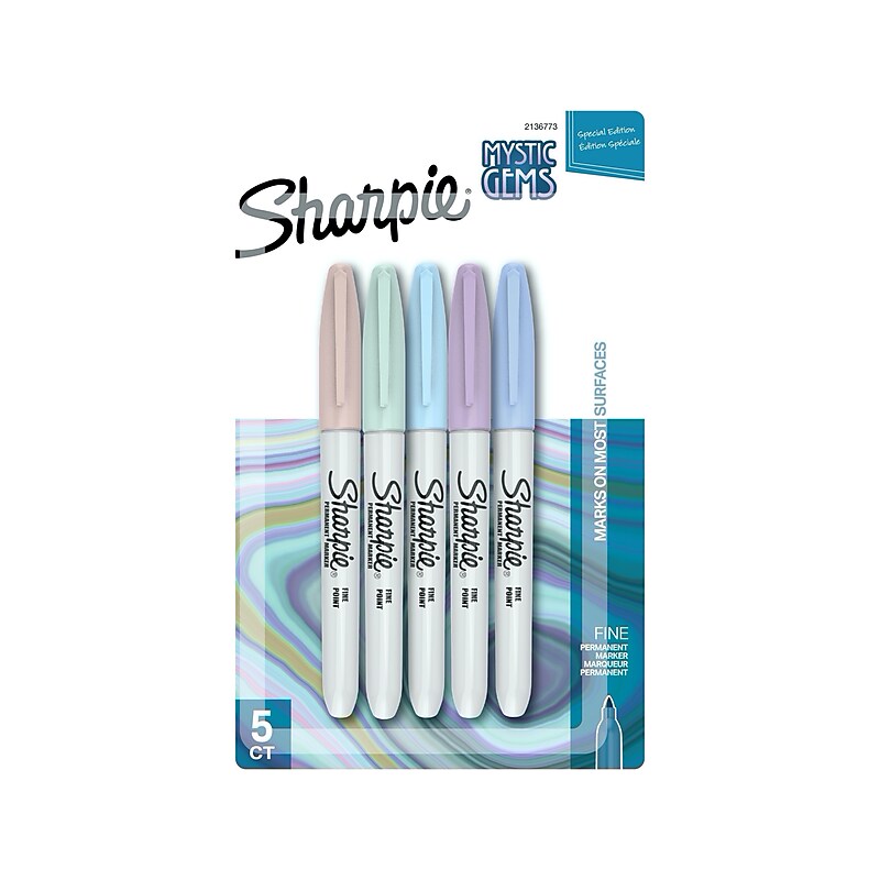 Sharpie Permanent Markers, Fine Tip, Mystic Gem Assorted Inks, 5/Pack (2136773) image 1