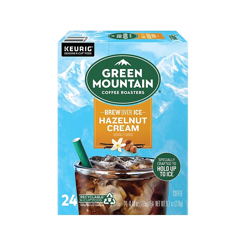 Green Mountain Brew-Over-Ice Hazelnut Cream Iced Coffee, Medium Roast, 0.40 oz. Keurig® K-Cup® Pods, 24/Box (390290) image 1