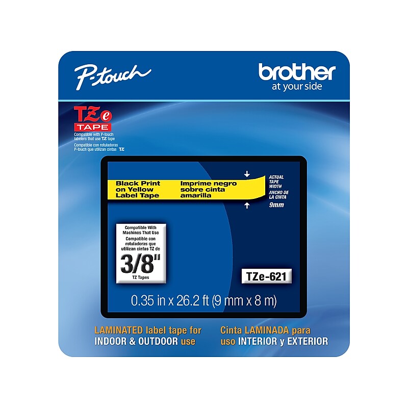 Brother P-touch TZe-621 Label Maker Tape, 0.35"W, Yellow/Black image 1