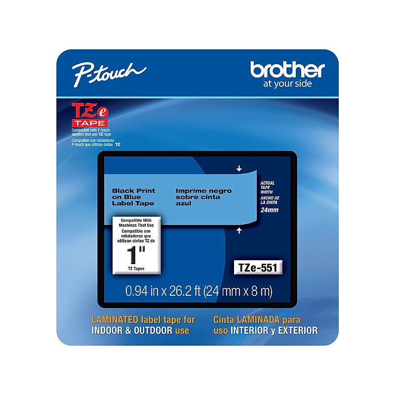 Brother P-touch TZe-551CS Laminated Label Maker Tape, 1" x 26-2/10', Black on Blue (TZe-551CS) image 1