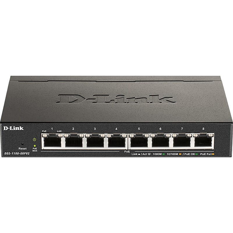 D-Link DGS-1100 8-Port Gigabit Ethernet Smart Switch, 10/100/1000 Mbps, Black (DGS-1100-08PV2) image 1