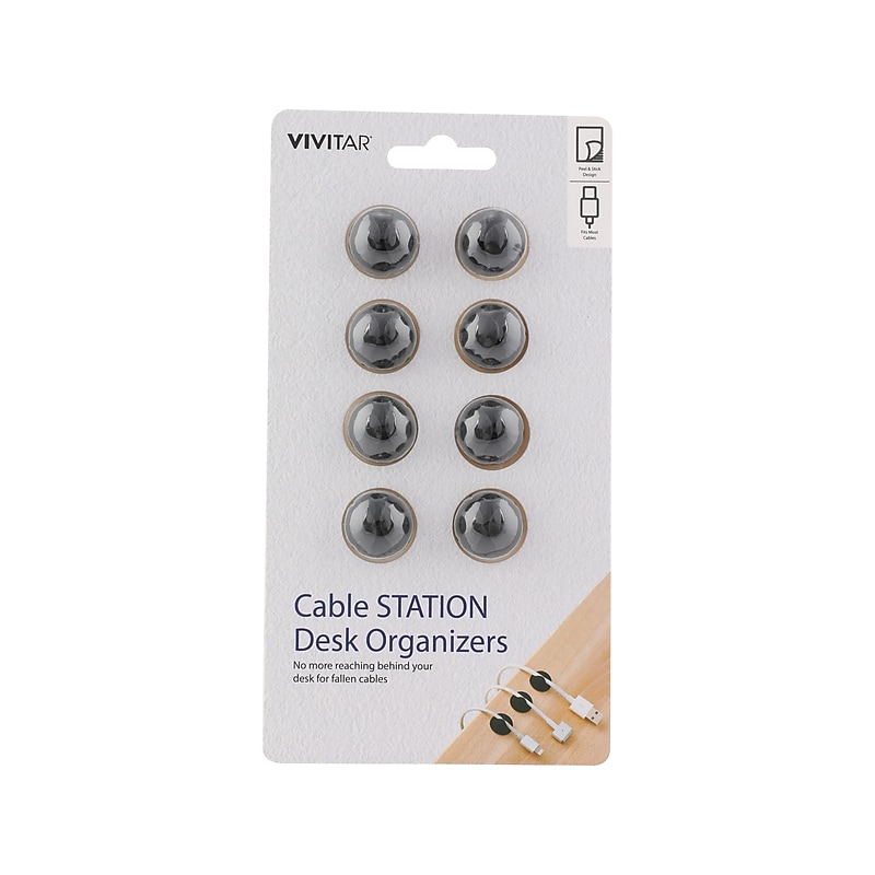 Vivitar STATION Cable Desk Organizer, Black, 8/Pack (QUB1100SMNBLKT) image 1