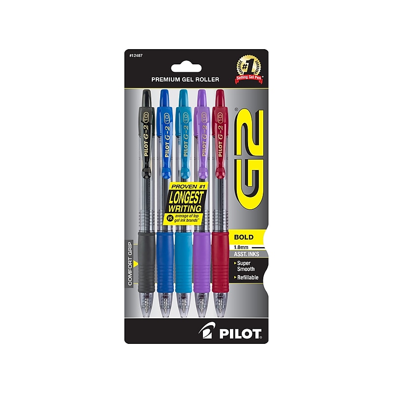 Pilot G2 Retractable Gel Pens, Bold Point, Assorted Ink, 5/Pack (G21C5002/12487) image 1