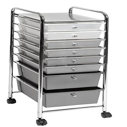 Seville Classics 8Drawer Storage Bin Organizer Cart, White/Gray/Black