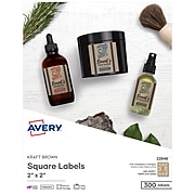 Avery Print-to-the-Edge Laser/Inkjet Specialty Labels, 2" x 2", Kraft Brown, 12 Labels/Sheet, 25 Sheets/Pack (22846)