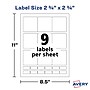 Avery Laser/Inkjet Media Labels, 2-3/4" x 2-3/4", White, 9 Labels/Sheet, 70 Sheets/Box (5196)~#|#~sp128564761_sc7