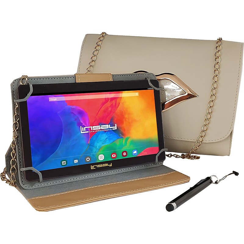 Linsay 7" Tablet with Stylus, Case, and Handbag, 2GB RAM, 32GB Storage, Android 12, Cream (F7UHDCREAMKISS) image 1
