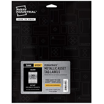 Avery PermaTrack Metallic Laser Asset Tag Labels, 3/4" x 2", Silver, 30 Labels/Sheet, 8 Sheets/Pack, 240 Asset Tags/Pack (61524)