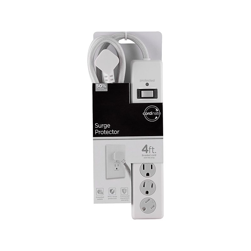 Cordinate 6-Outlet Surge Protector, 4', White Heather (58798) image 1