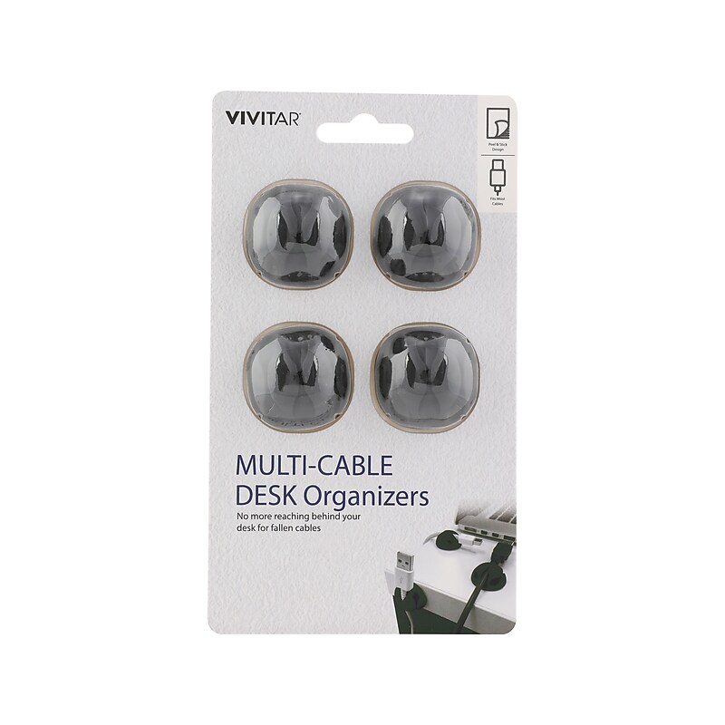 Vivitar Multi-Cable Desk Organizer, Black, 4/Pack (QUB1100LGNBLKT3) image 1