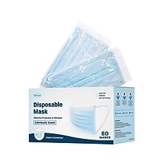 WeCare 3-ply Disposable Face Mask, Adult, Blue, 50/Box (WMN100003