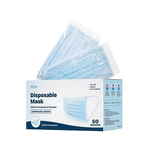 WeCare 3ply Disposable Face Mask, Adult, Blue, 50/Box (WMN100003