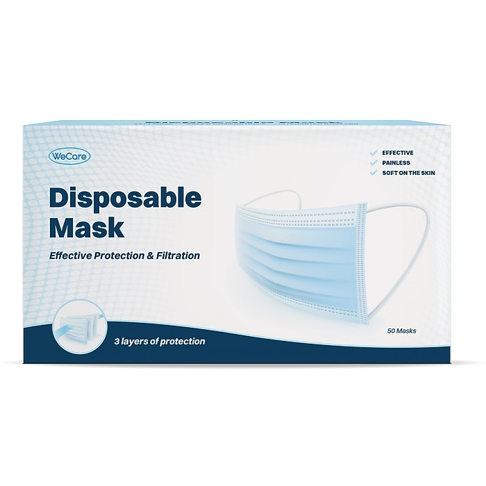 WeCare 3-ply Disposable Face Mask, Adult, Blue, 50/Box (WMN100003