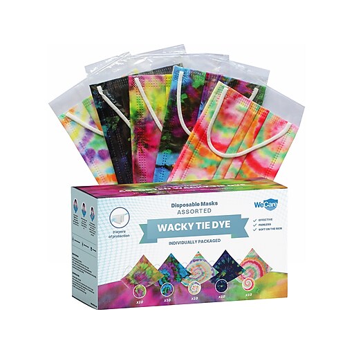 WeCare 3ply Disposable Face Mask, Adult, Assorted Wacky TieDie
