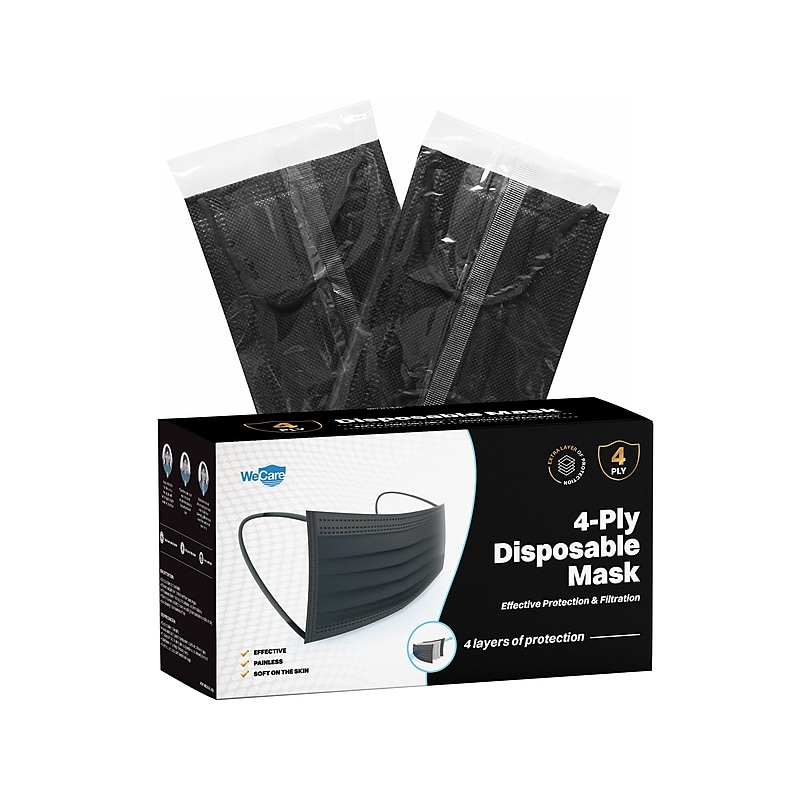 WeCare 4-ply Disposable Face Mask, Adult, Classic Black, 50/Box (WMN100086) image 1