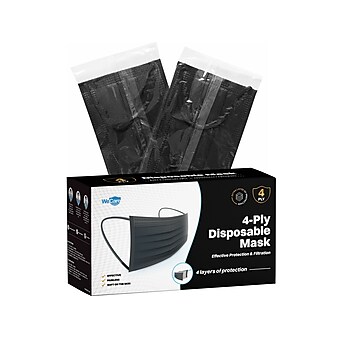 WeCare 4-ply Disposable Face Mask, Adult, Classic Black, 50/Box (WMN100086)