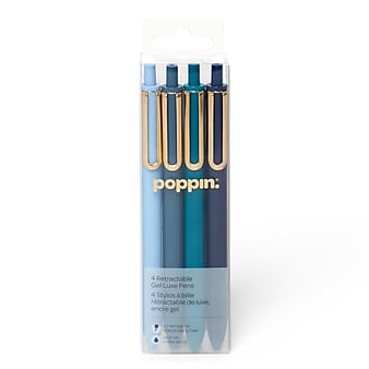 Poppin Luxe Retractable Gel Pen, Fine Point, Blue Ink, 4/Pack (105390)