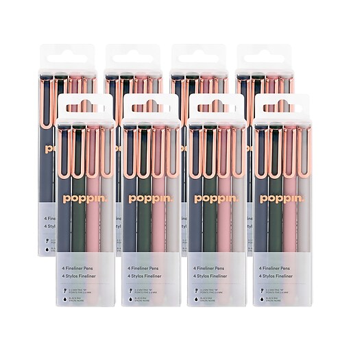 Poppin Fineliner Felt Pens, Extra Fine Point, Black Ink, 4/Pack, 48