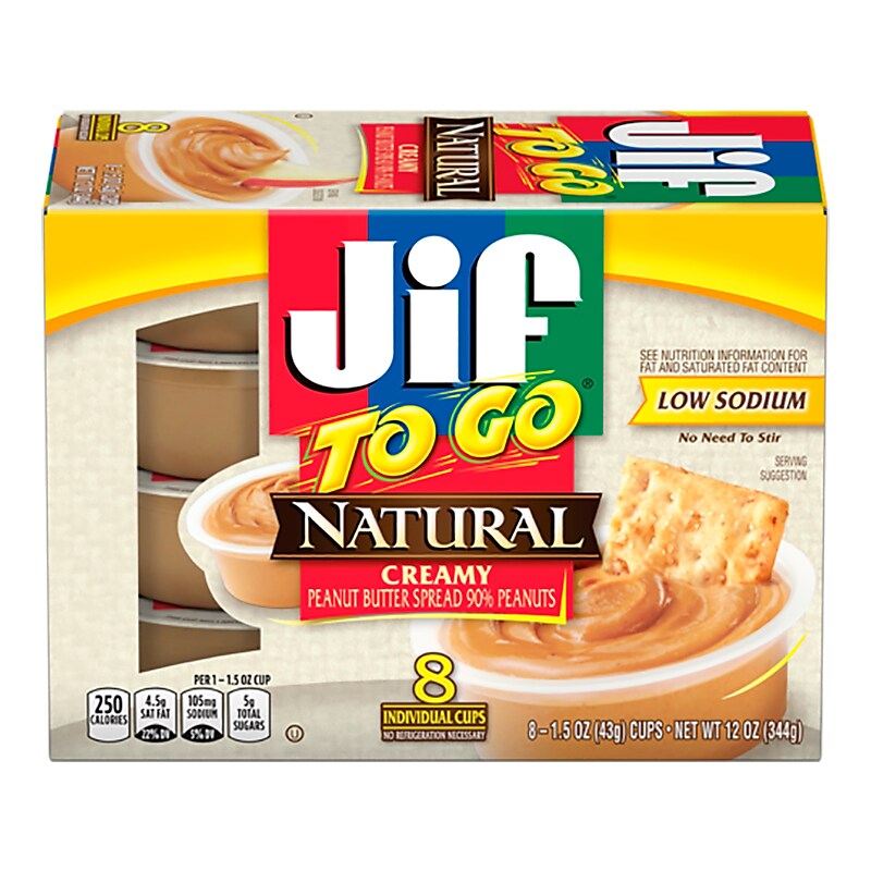 Jif To Go Natural Creamy Peanut Butter, 1.5 oz., 8/Box (SMU24307) image 1
