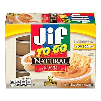 Jif To Go Natural Creamy Peanut Butter, 1.5 oz., 8/Box (SMU24307)