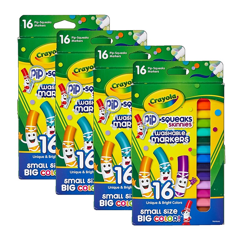 Crayola Pip-Squeaks Skinnies Washable Marker, Fine Tip, Assorted, 16/Box, 4 Boxes/Bundle (BIN588146) image 1