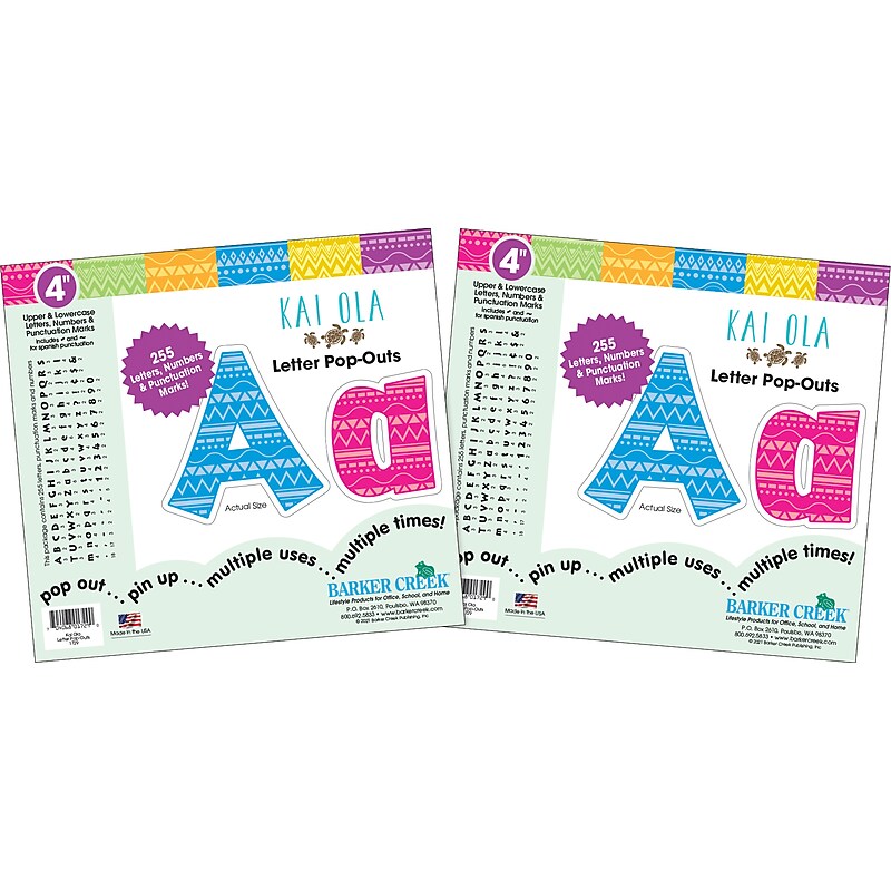 Barker Creek Kai Ola  4" Letters and Numbers, Multicolored, 510/Pack (BC3647) image 1