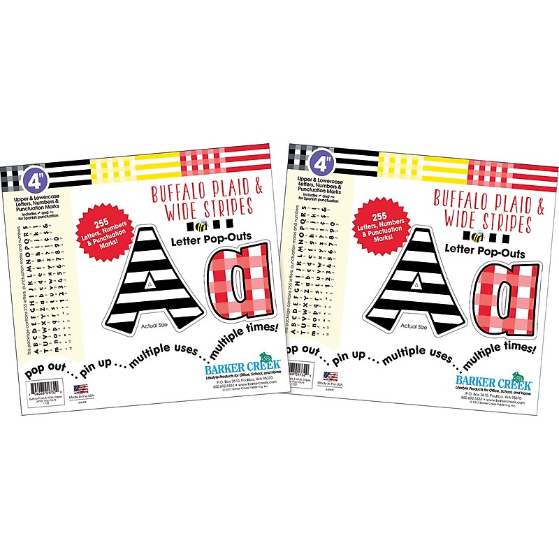 Barker Creek Buffalo Plaid  4" Letters and Numbers, Multicolored, 510/Pack (BC3649) image 1