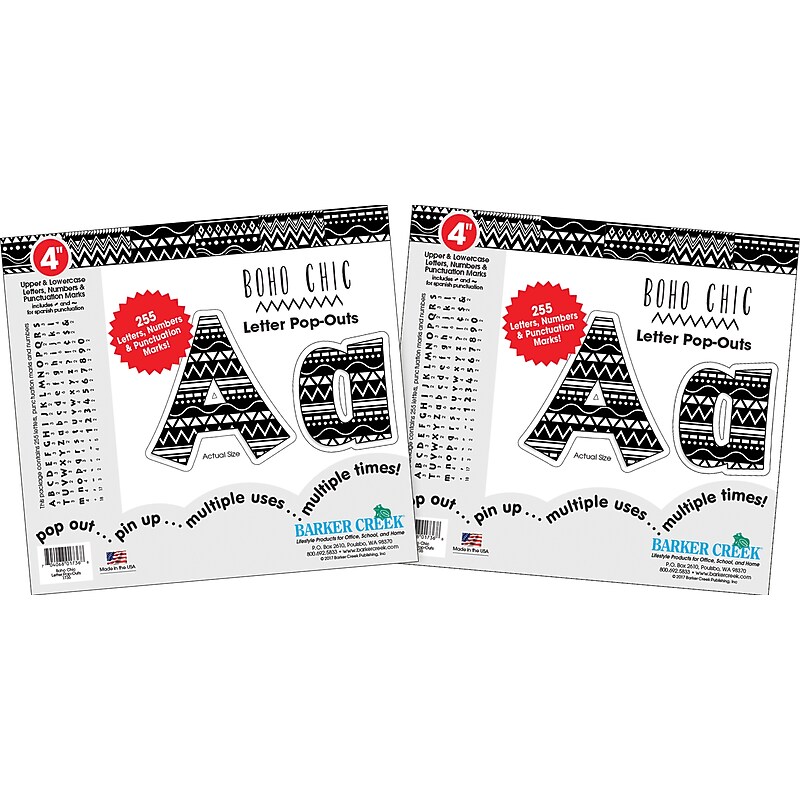 Barker Creek Bohemian  4" Letters and Numbers, Multicolored, 510/Pack (BC3650) image 1