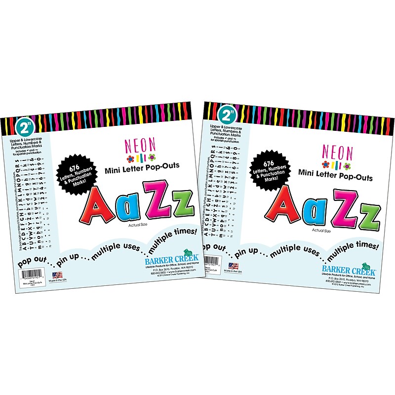 Barker Creek Neon  2" Letters and Numbers, Multicolored, 1352/Pack (BC3651) image 1