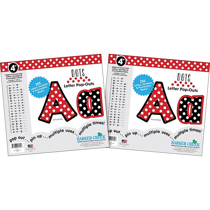 Barker Creek Dots  4" Letters and Numbers, Multicolored, 510/Pack (BC3627) image 1