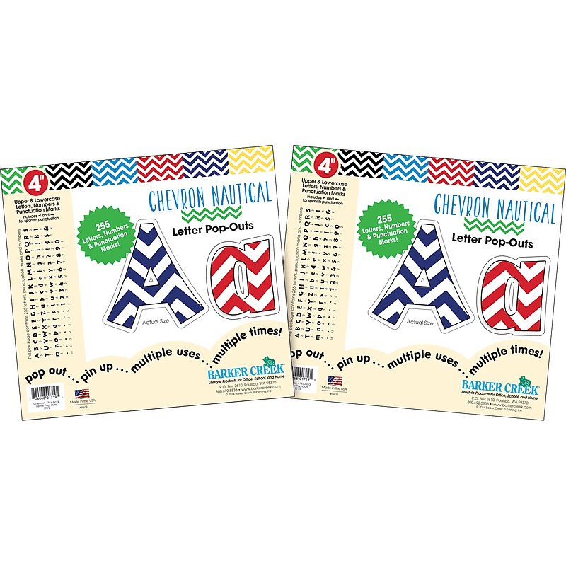 Barker Creek Nautical Chevron  4" Letters and Numbers, Multicolored, 510/Pack (BC3642) image 1