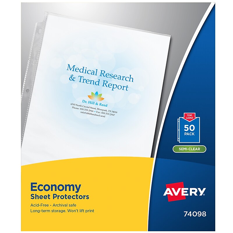 Avery Economy Lightweight Sheet Protectors, 8-1/2" x 11", Semi-Clear, 50/Box (74098) image 1