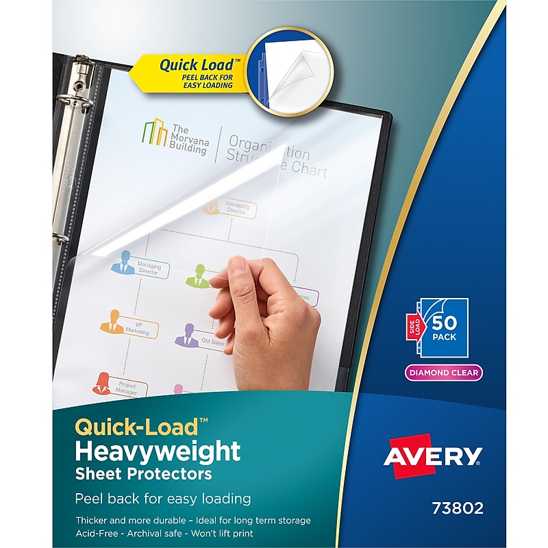 Avery Quick Load Heavyweight Sheet Protectors, 8-1/2" x 11", Diamond Clear, Acid-Free, 50/Box (73802) image 1