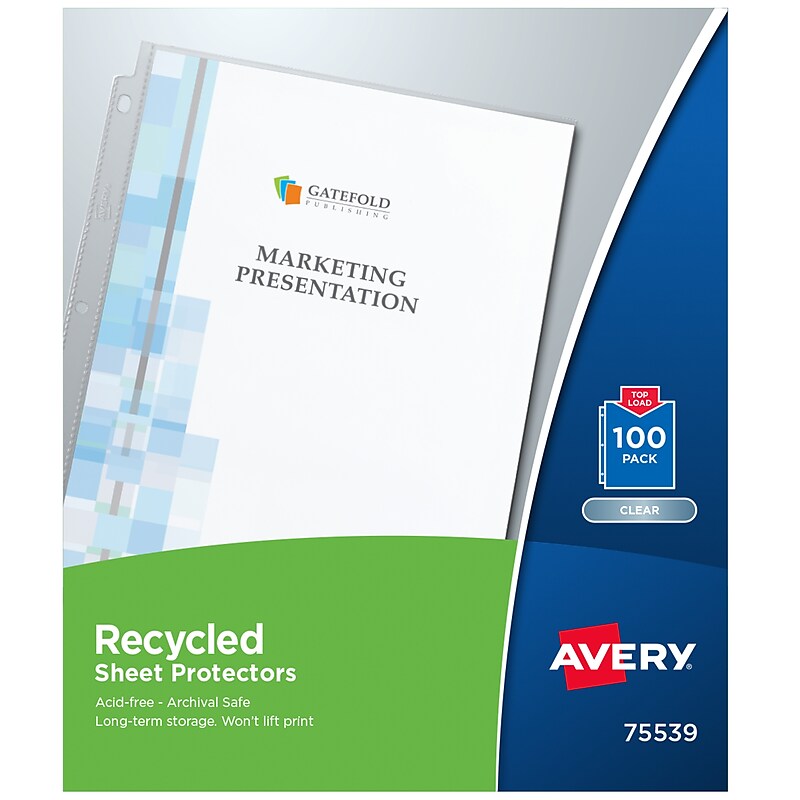 Avery Recycled Economy Lightweight Sheet Protectors, 8-1/2" x 11", Clear, 100/Box (75539) image 1