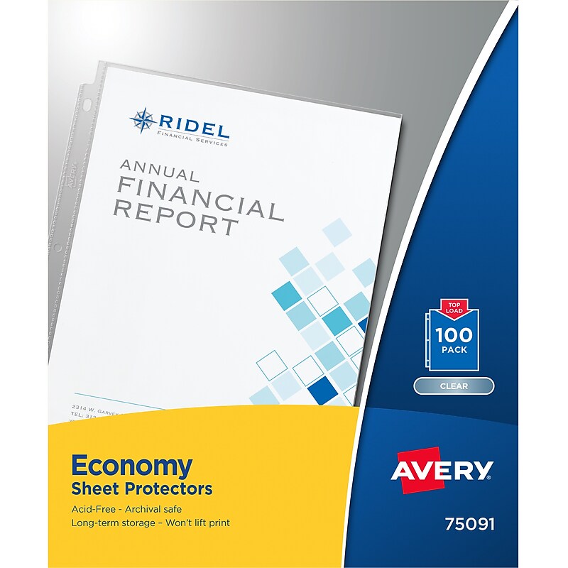 Avery Economy Sheet Protectors, 8-1/2" x 11", Clear, Acid-Free, 100/Box (75091) image 1