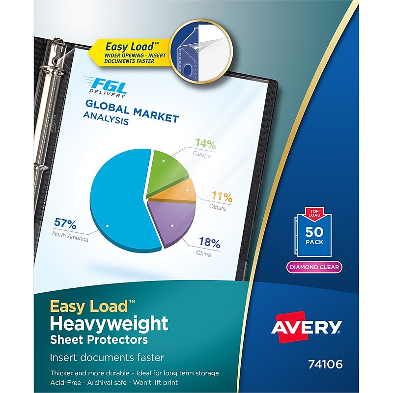 Avery Easy Load Heavyweight Sheet Protectors, 8-1/2" x 11", Diamond Clear, 50/Box (74106) image 1