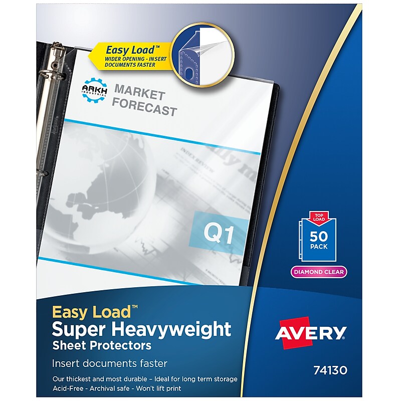 Avery Easy Load Super Heavyweight Sheet Protectors, 8-1/2" x 11", Diamond Clear, 50/Box (74130) image 1