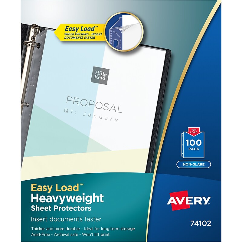 Avery Easy Load Heavyweight Non-Glare Sheet Protectors, 8-1/2" x 11", Clear, 100/Set (74102) image 1