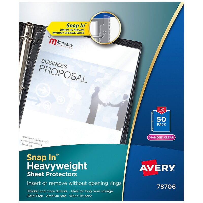 Avery Snap-In Heavyweight Sheet Protectors, 8-1/2" x 11", Diamond Clear, 50/Box (78706) image 1