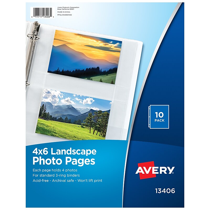 Avery Photo Pages Lightweight Sheet Protectors, 4" x 6", Clear, 10/Pack (13406) image 1