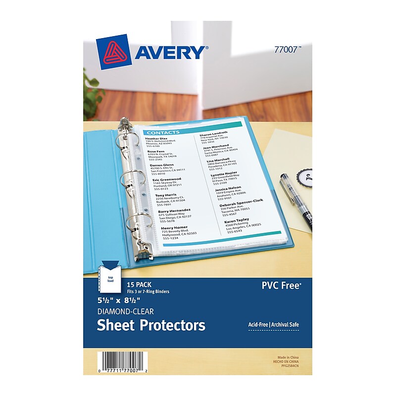 Avery Heavyweight Sheet Protectors, 5.5" x 8.5", Diamond Clear, 15/Pack (77007) image 1