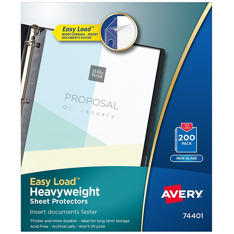 Avery Easy Load Heavyweight Non-Glare Sheet Protectors, 8-1/2" x 11", Clear, 200/Box (74401) image 1